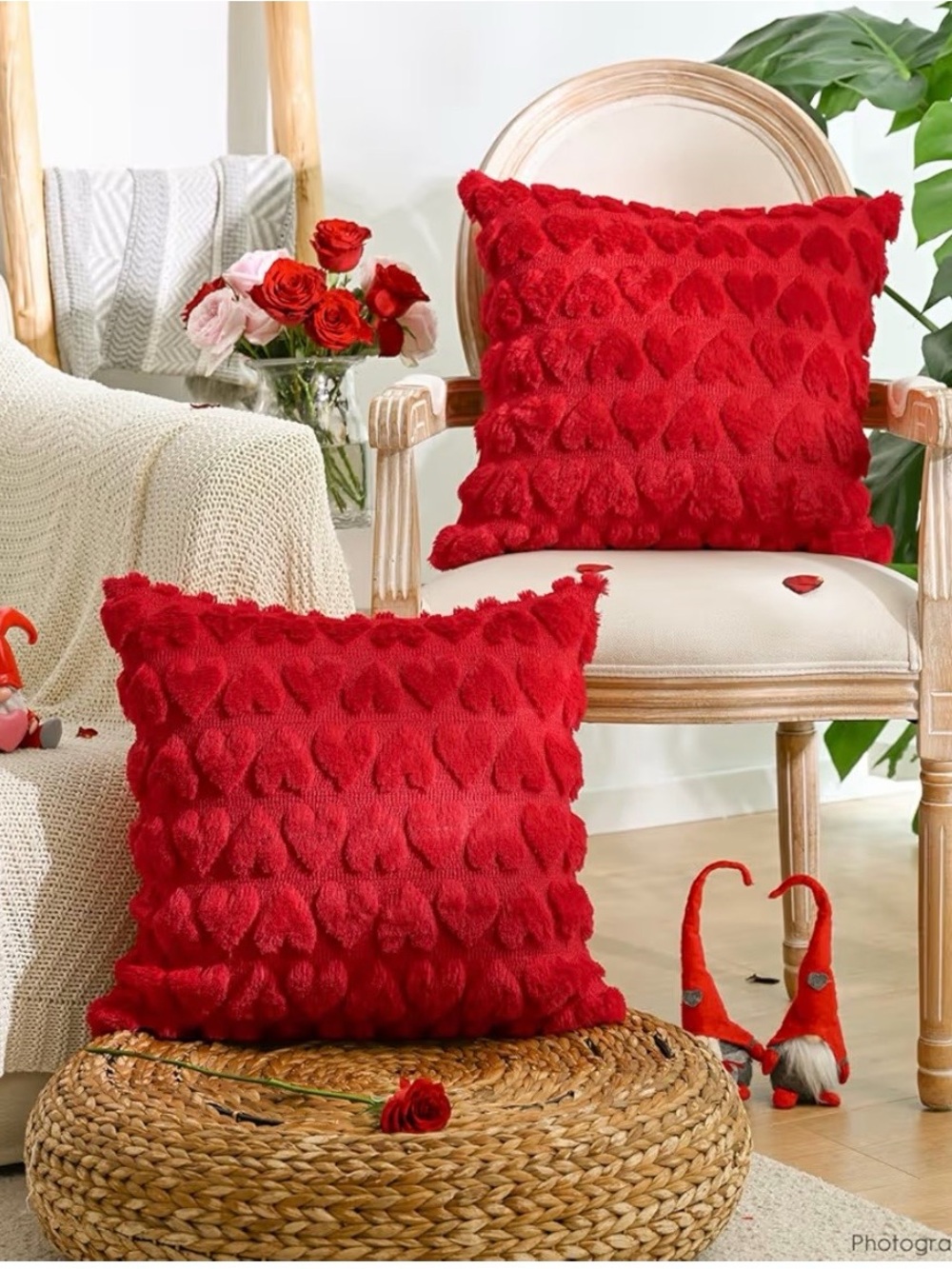 Red Heart Textured Throw Pillow Covers